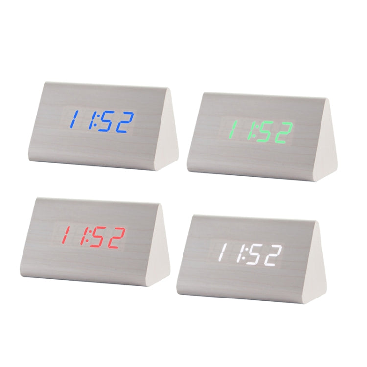 Mute Luminous Electronic Clock Wooden Sound Control Small Triangle Alarm Clock White Wood Red Light