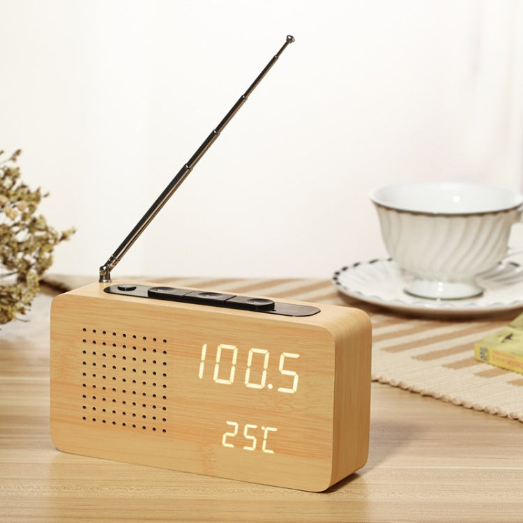 Dotted Log White Light Multifunctional Retro Radio Wooden Alarm Clock Mute Electronic Clock