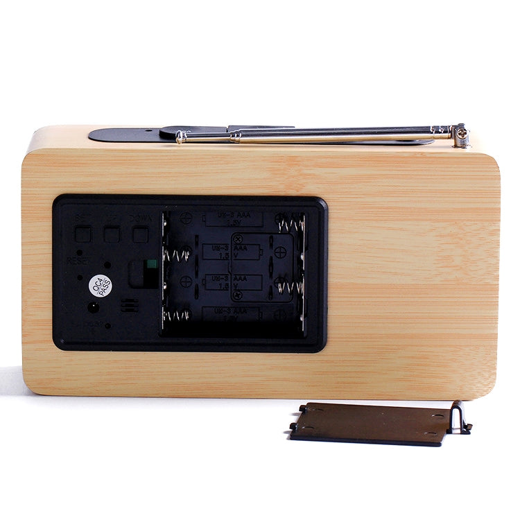 Dotted Black Wood White Light Multifunctional Retro Radio Wooden Alarm Clock Mute Electronic Clock