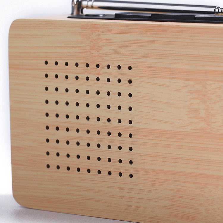 Horizontal Strip Bamboo Mirror White Lamp Multifunctional Retro Radio Wooden Alarm Clock Mute Electronic Clock