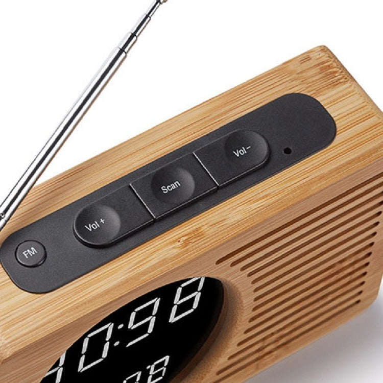 Horizontal Strip Bamboo Mirror Green Light Multifunctional Retro Radio Wooden Alarm Clock Mute Electronic Clock