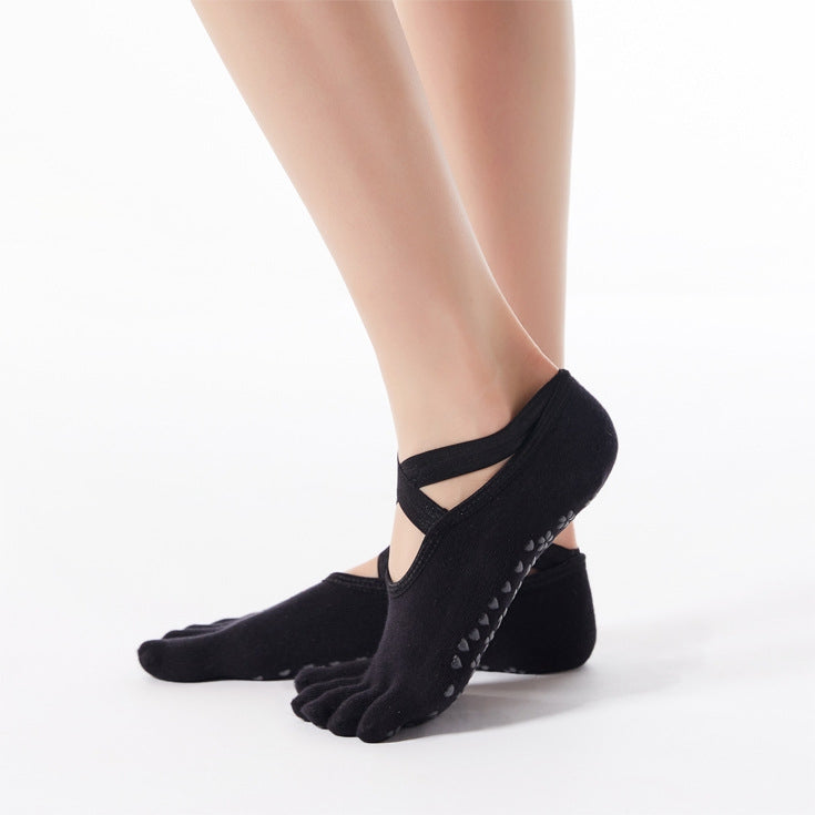 2 Pair Five-Finger Cross-Lace Yoga Cotton Socks Fashion Non-Slip Sports Dance Socks, Size: One Size