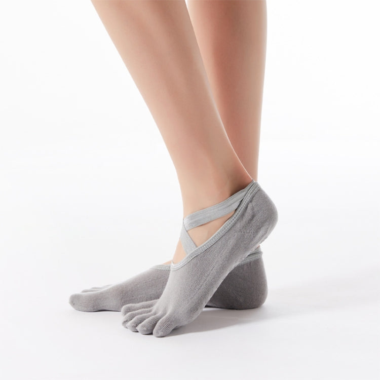 2 Pair Five-Finger Cross-Lace Yoga Cotton Socks Fashion Non-Slip Sports Dance Socks, Size: One Size