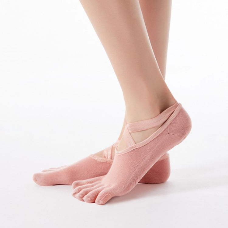 2 Pair Five-Finger Cross-Lace Yoga Cotton Socks Fashion Non-Slip Sports Dance Socks, Size: One Size