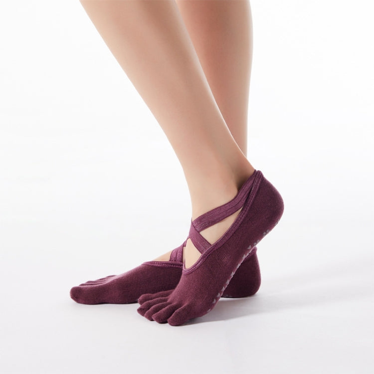 2 Pair Five-Finger Cross-Lace Yoga Cotton Socks Fashion Non-Slip Sports Dance Socks, Size: One Size