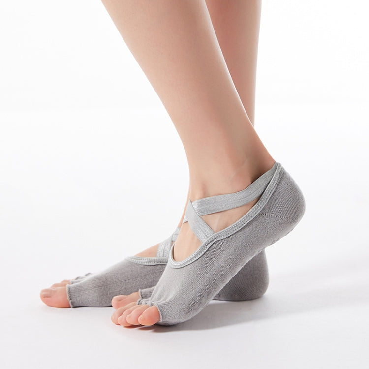 2 Pair Five-Finger Cross-Lace Yoga Cotton Socks Fashion Non-Slip Sports Dance Socks, Size: One Size