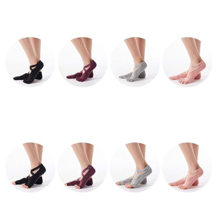 2 Pair Five-Finger Cross-Lace Yoga Cotton Socks Fashion Non-Slip Sports Dance Socks, Size: One Size