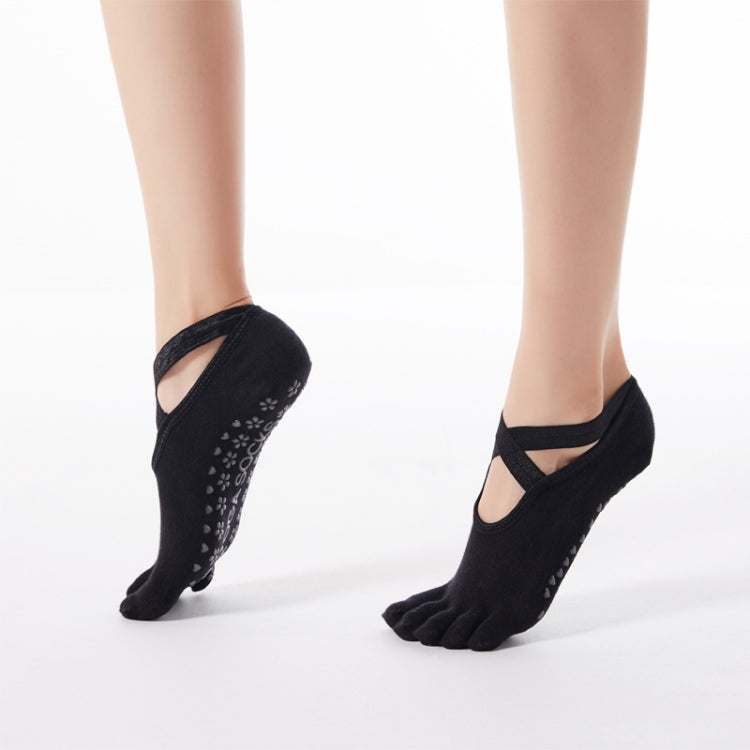 2 Pair Five-Finger Cross-Lace Yoga Cotton Socks Fashion Non-Slip Sports Dance Socks, Size: One Size