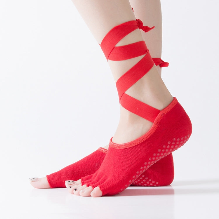 Yoga Five-Finger Socks Open-Toe Lace-Up Dance Socks Particle Non-Slip Socks, Size: One Size