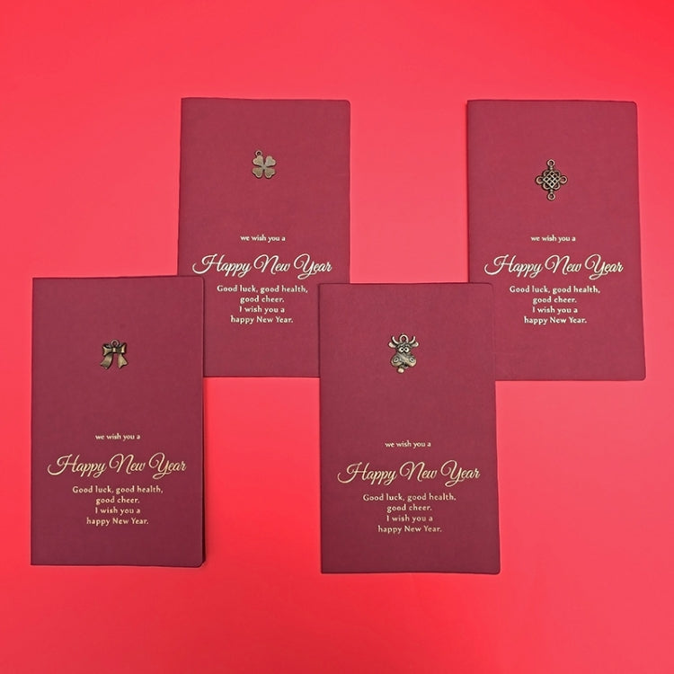 8 PCS Metal Red Special Paper Greeting Card Retro Bronzing New Year Greeting Card