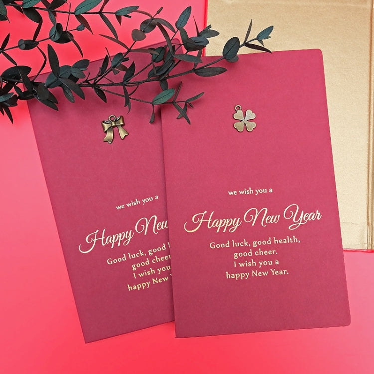 8 PCS Metal Red Special Paper Greeting Card Retro Bronzing New Year Greeting Card