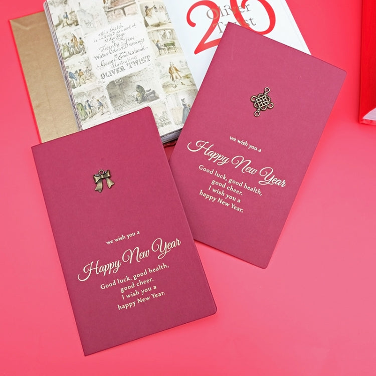 8 PCS Metal Red Special Paper Greeting Card Retro Bronzing New Year Greeting Card