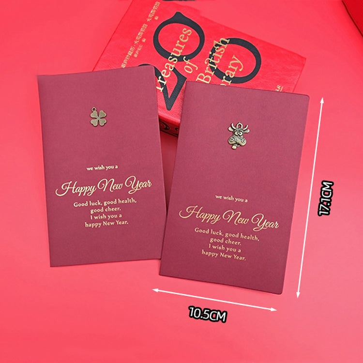 8 PCS Metal Red Special Paper Greeting Card Retro Bronzing New Year Greeting Card