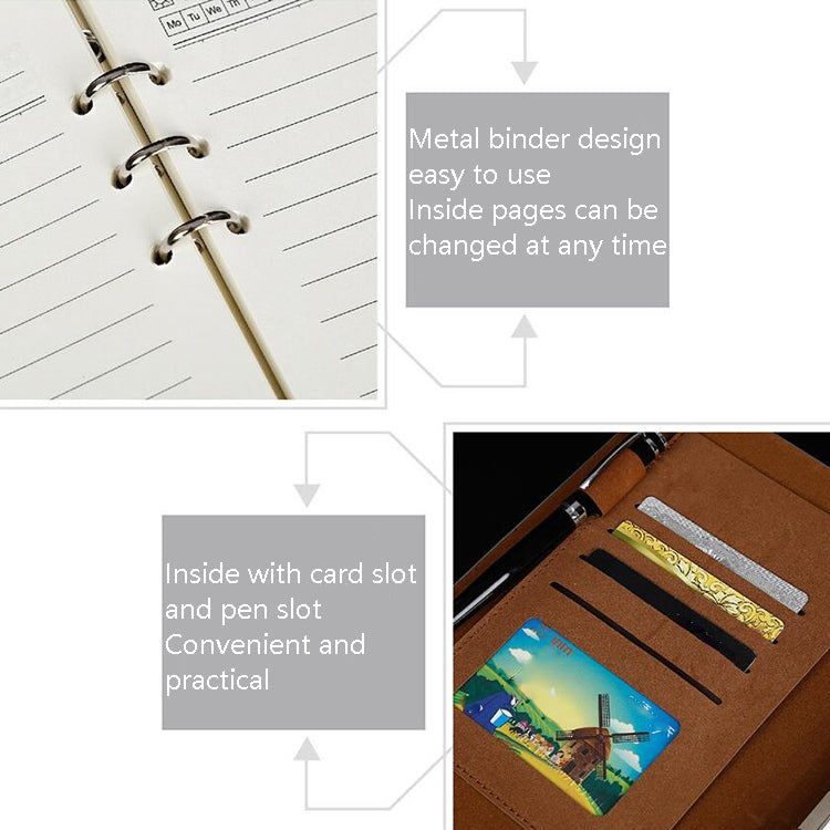 2 PCS Business Notebook Imitation Leather PU Tri-Fold Loose-Leaf Notepad, Specification: A5