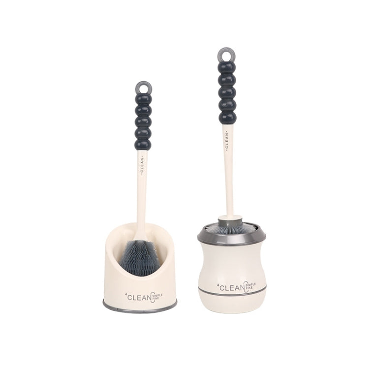 2 PCS Silicone Soft Bristles Toilet Brush Set Free Punching Toilet Long Handle  Cleaning Brush,Style: Flat Head With Base