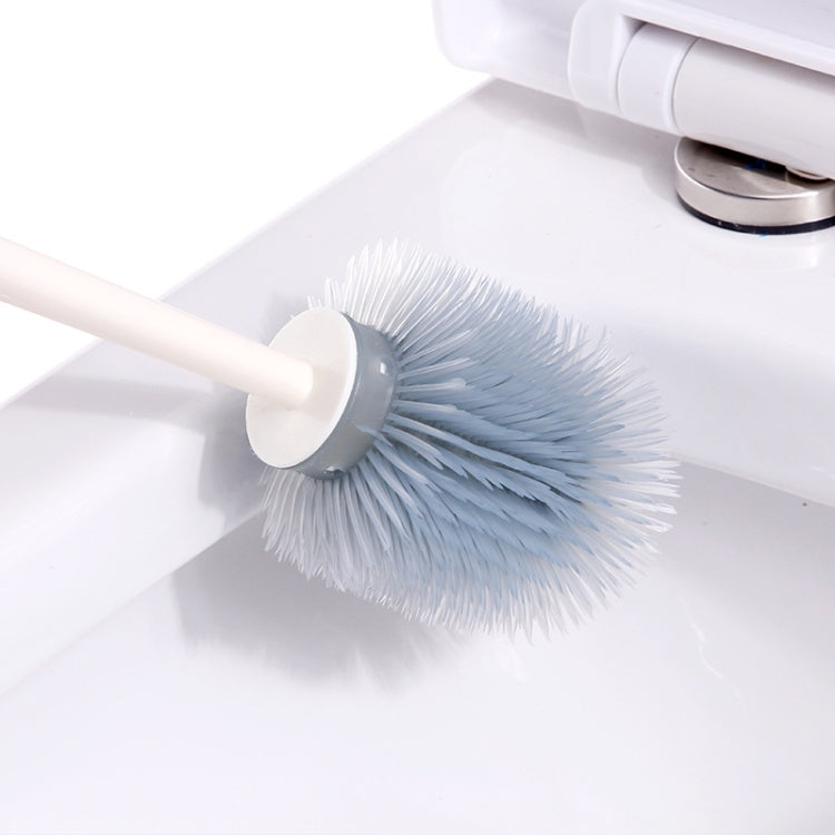 2 PCS Silicone Soft Bristles Toilet Brush Set Free Punching Toilet Long Handle  Cleaning Brush,Style: Flat Head With Base