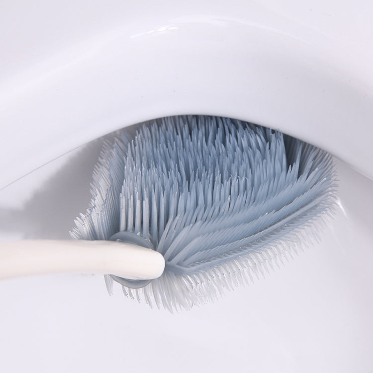 2 PCS Silicone Soft Bristles Toilet Brush Set Free Punching Toilet Long Handle  Cleaning Brush,Style: Flat Head With Base