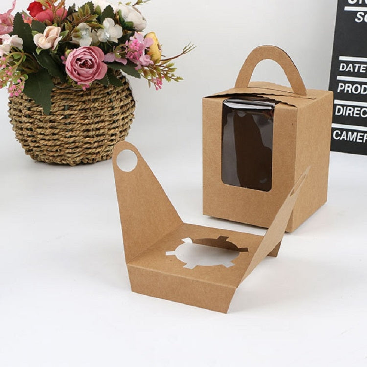 30 PCS Transparent Window 1 Piece Cardboard Portable Cup Cake Box Mousse Pastry Box Pink