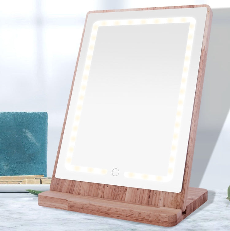 LED Wooden Rotatable Makeup Mirror Three-Tone Gentle Light Eye Protection Desktop Mirror