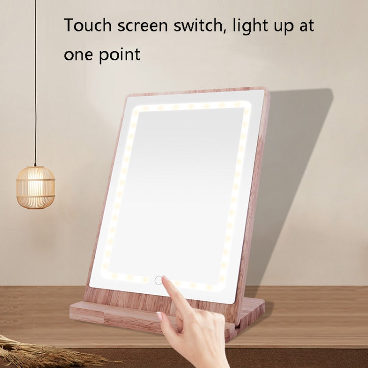 LED Wooden Rotatable Makeup Mirror Three-Tone Gentle Light Eye Protection Desktop Mirror