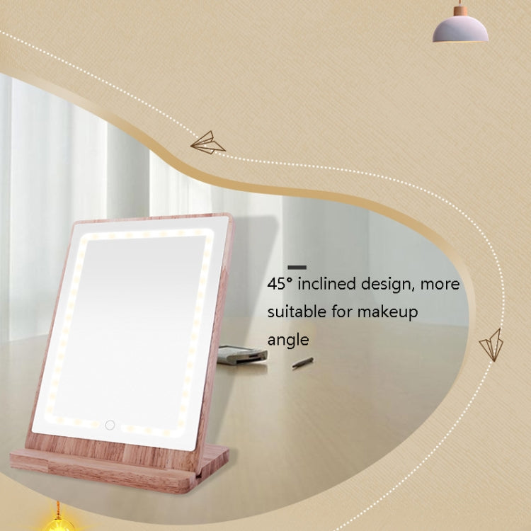 LED Wooden Rotatable Makeup Mirror Three-Tone Gentle Light Eye Protection Desktop Mirror