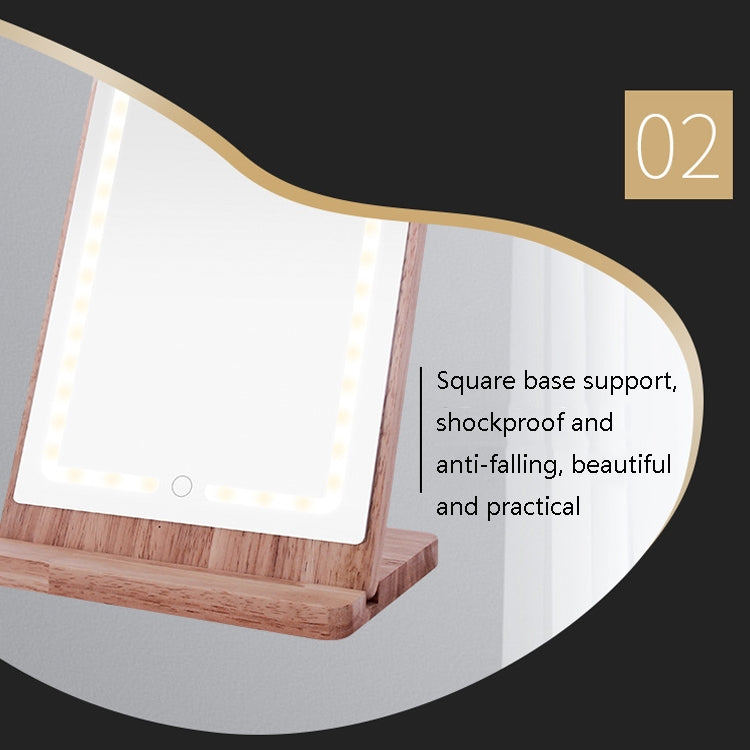 LED Wooden Rotatable Makeup Mirror Three-Tone Gentle Light Eye Protection Desktop Mirror