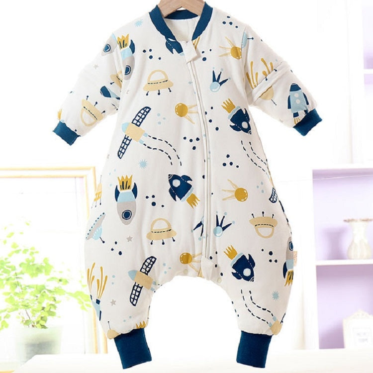 Baby Combed Cotton Cartoon Sleeping Bag With Detachable Sleeves Cartoon Spaceship (No Quilted), Size: 90
