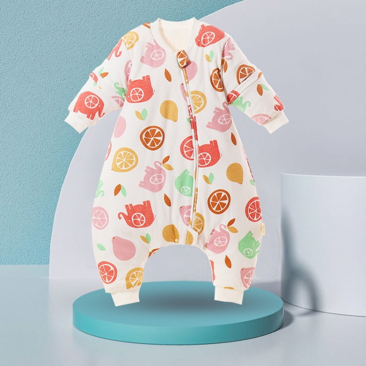 Baby Combed Cotton Cartoon Sleeping Bag With Detachable Sleeves Lemon Pink Elephant (Thin Quilted), Size: 80