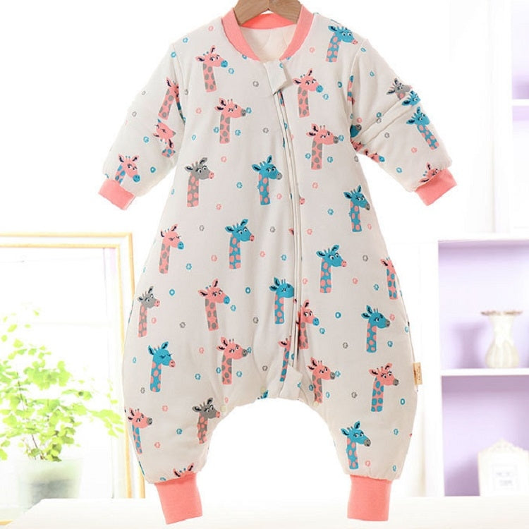 Baby Combed Cotton Cartoon Sleeping Bag With Detachable Sleeves Giraffe (Thickened), Size: 100