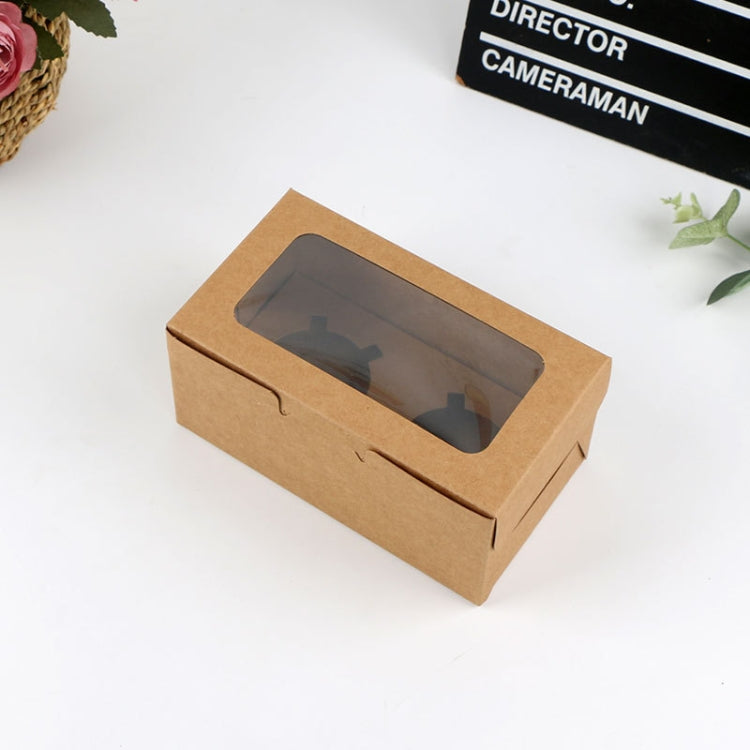 25 PCS Window Cupcake Packaging Box Muffin Cake Box With Inner Support, Specification: 2 In One (Kraft Paper)