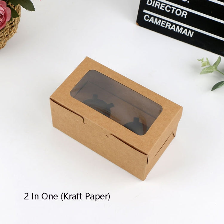 25 PCS Window Cupcake Packaging Box Muffin Cake Box With Inner Support, Specification: 2 In One (Kraft Paper)
