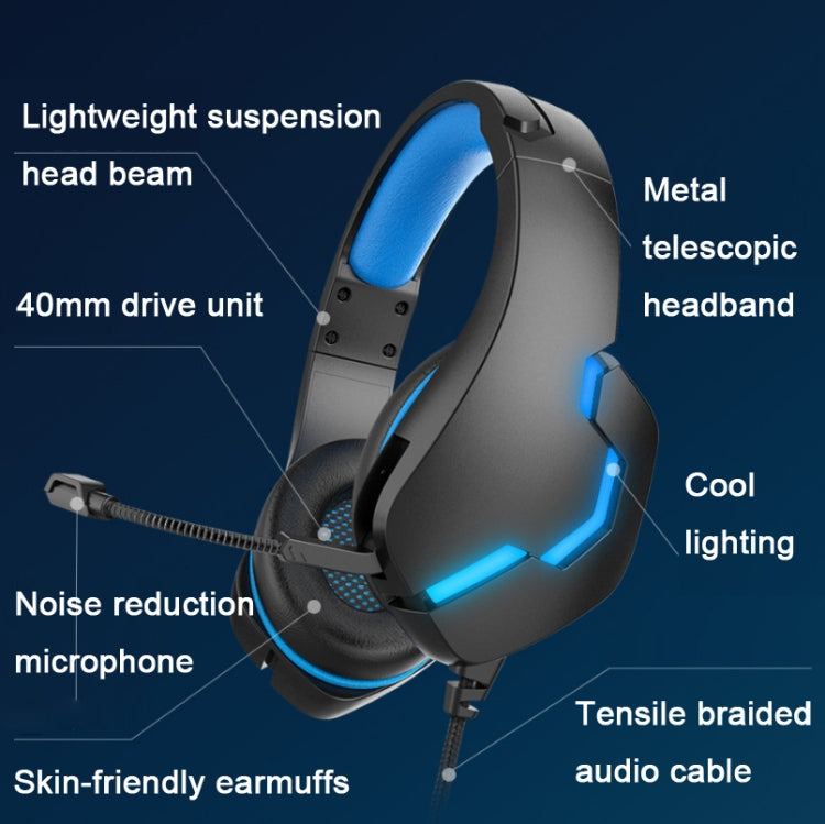J10 Wired Gaming Headset Gaming Luminous Headset(Dark Blue)