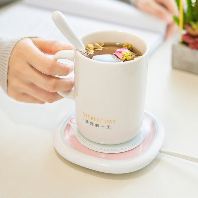 55 Degree Warm Cup Thermostat Cup with Heating Coaster Adjustable Temperature Cup Lid Ceramic Hand Warmer Cup
