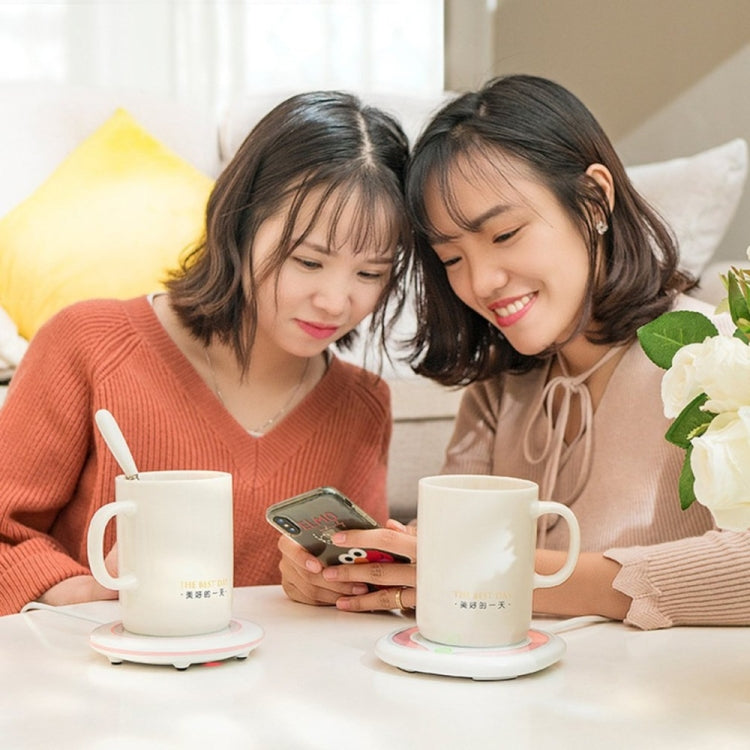 55 Degree Warm Cup Thermostat Cup with Heating Coaster Adjustable Temperature Cup Lid Ceramic Hand Warmer Cup