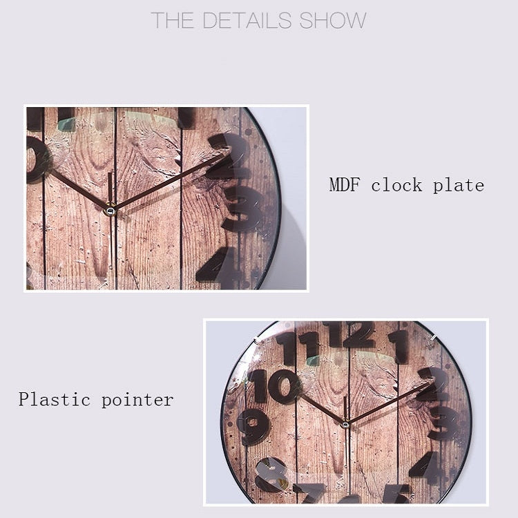 Simple Retro Imitation Wood Grain Three-dimensional Digital Round Wall Clock