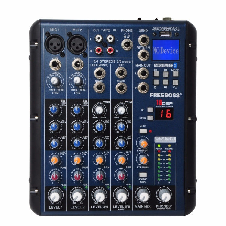 SMR6 Bluetooth USB Record 2 Mono + 2 stereo 6 Channels 3 Band EQ 16 DSP Effect USB Professional Audio Mixer