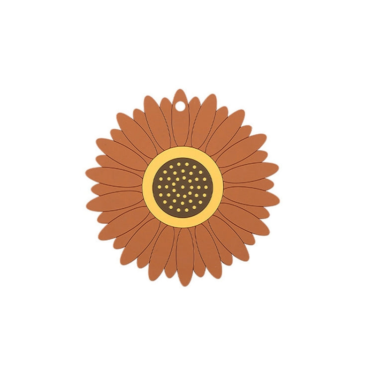 3 PCS PVC Sunflower Table Mat Silicone Coaster Household Waterproof Non-Slip Insulation Pad, Specification: Small(Brown)