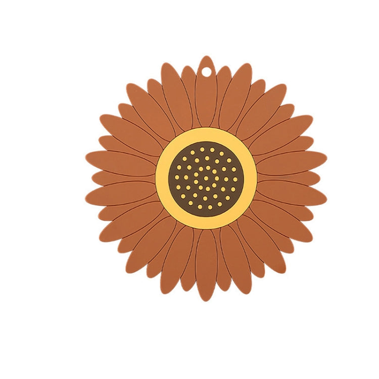 3 PCS PVC Sunflower Table Mat Silicone Coaster Household Waterproof Non-Slip Insulation Pad, Specification: Large(Brown)