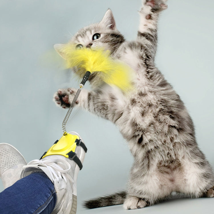 2 PCS Pet Toy Cat Spring Feather Foot Funny Cat Stick(Yellow)