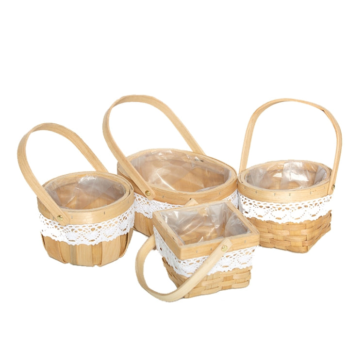 2 PCS Wood Chip Floral Arrangement Flower Basket, Style: Square