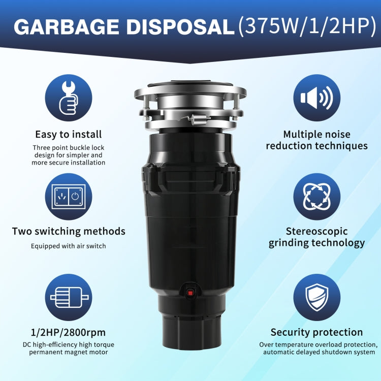 375W EU Plug Food Garbage Disposer 7 Levels Grinding Connectable For Dishwasher