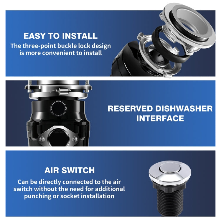 375W EU Plug Food Garbage Disposer 7 Levels Grinding Connectable For Dishwasher