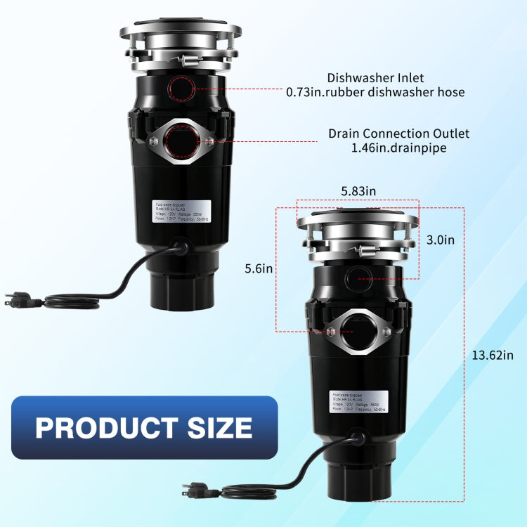 375W US Plug Food Garbage Disposer 7 Levels Grinding Connectable For Dishwasher