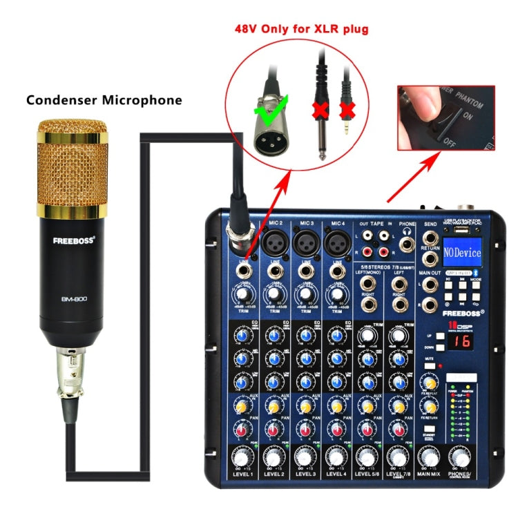 SMR8 Bluetooth USB Record 8 Channels (4 Mono + 2 Stereo) 16 DSP Church School Karaoke Party USB DJ Mixer