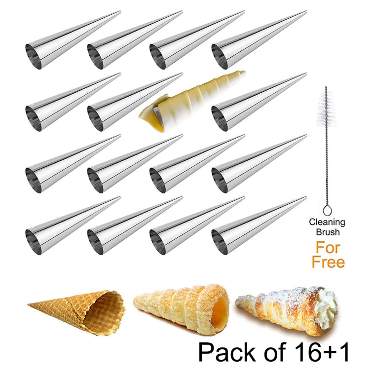 2 Sets 16 in 1 Ice Cream Crispy Mold Set Stainless Steel Conical Roller Croissant Tool