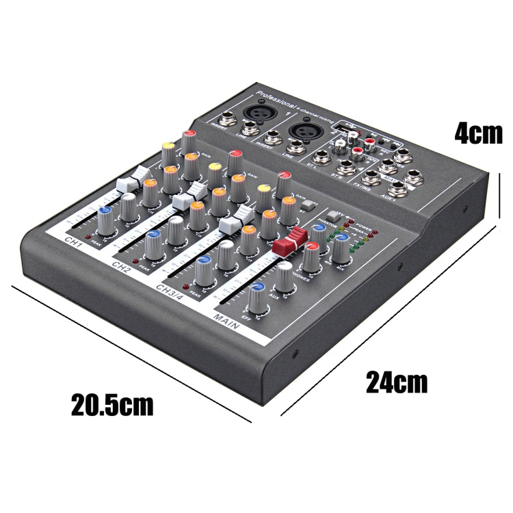 4 Channel Professional Karaoke Audio Mixer Amplifier Mini Microphone Sound Mixing Console with USB 48V Phantom Power Supply