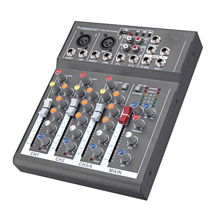 4 Channel Professional Karaoke Audio Mixer Amplifier Mini Microphone Sound Mixing Console with USB 48V Phantom Power Supply
