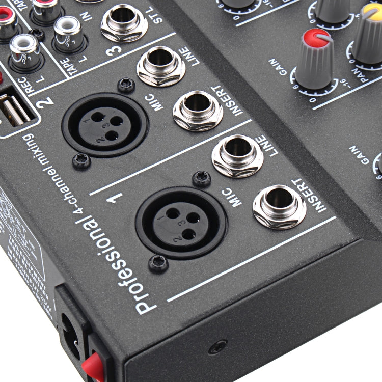 4 Channel Professional Karaoke Audio Mixer Amplifier Mini Microphone Sound Mixing Console with USB 48V Phantom Power Supply