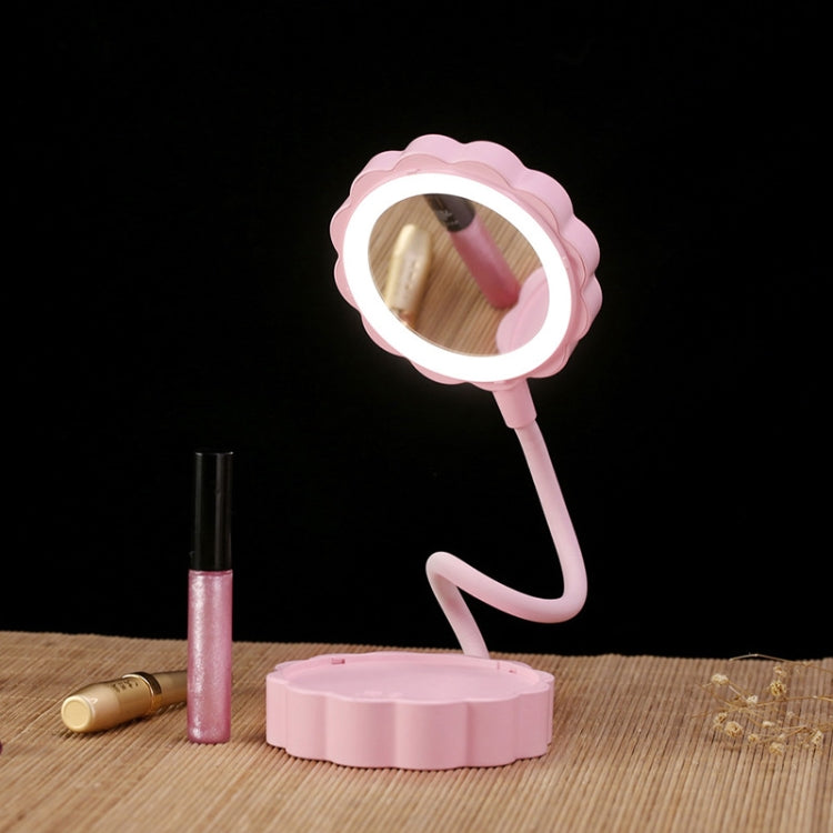 YLM-YB0800 Creative Mooncake Multifunctional Vanity Mirror Folding USB Charging Table Lamp(Pink)
