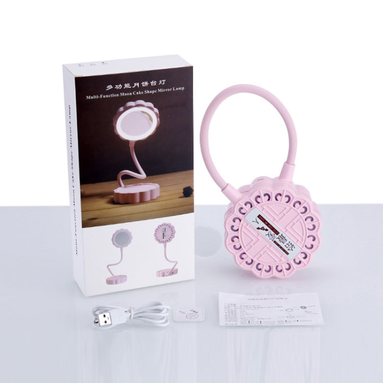 YLM-YB0800 Creative Mooncake Multifunctional Vanity Mirror Folding USB Charging Table Lamp(Pink)